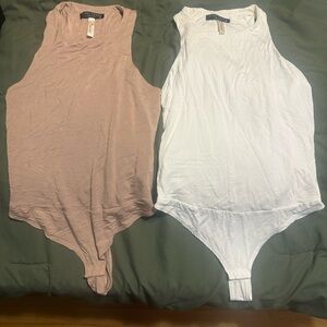 Women's Sleeveless Bodysuit - White and Beige